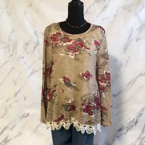 Lightweight Floral Sweater with Lace Trim